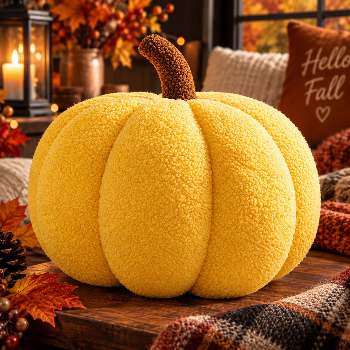 Pumpkin Cushion Ribbed Knit Plush-Filled 8 Inch