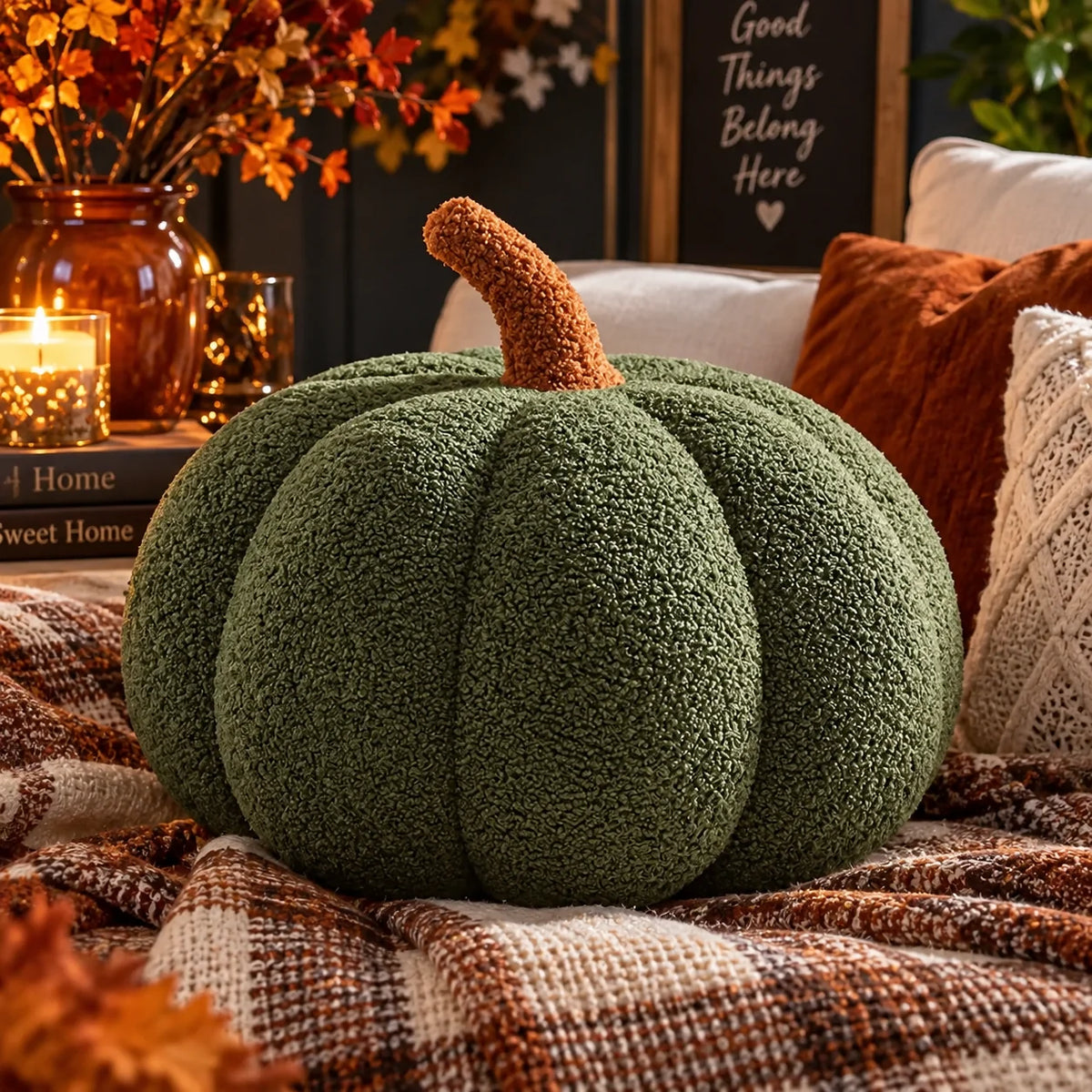 Pumpkin Cushion Ribbed Knit Plush-Filled 8 Inch