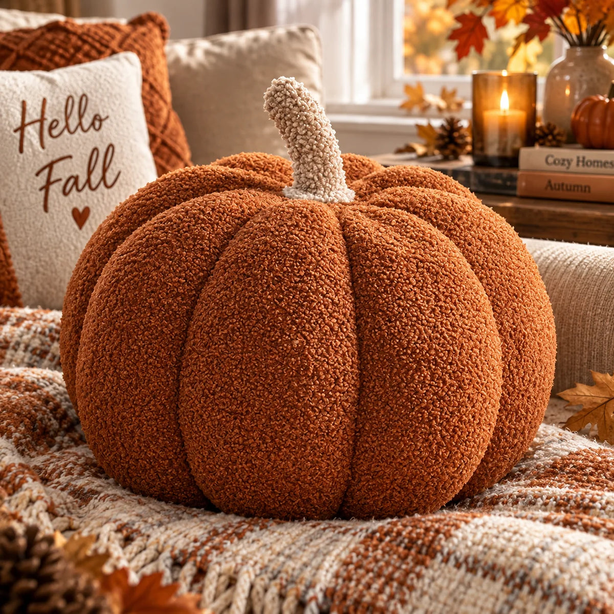 Pumpkin Cushion Ribbed Knit Plush-Filled 8 Inch