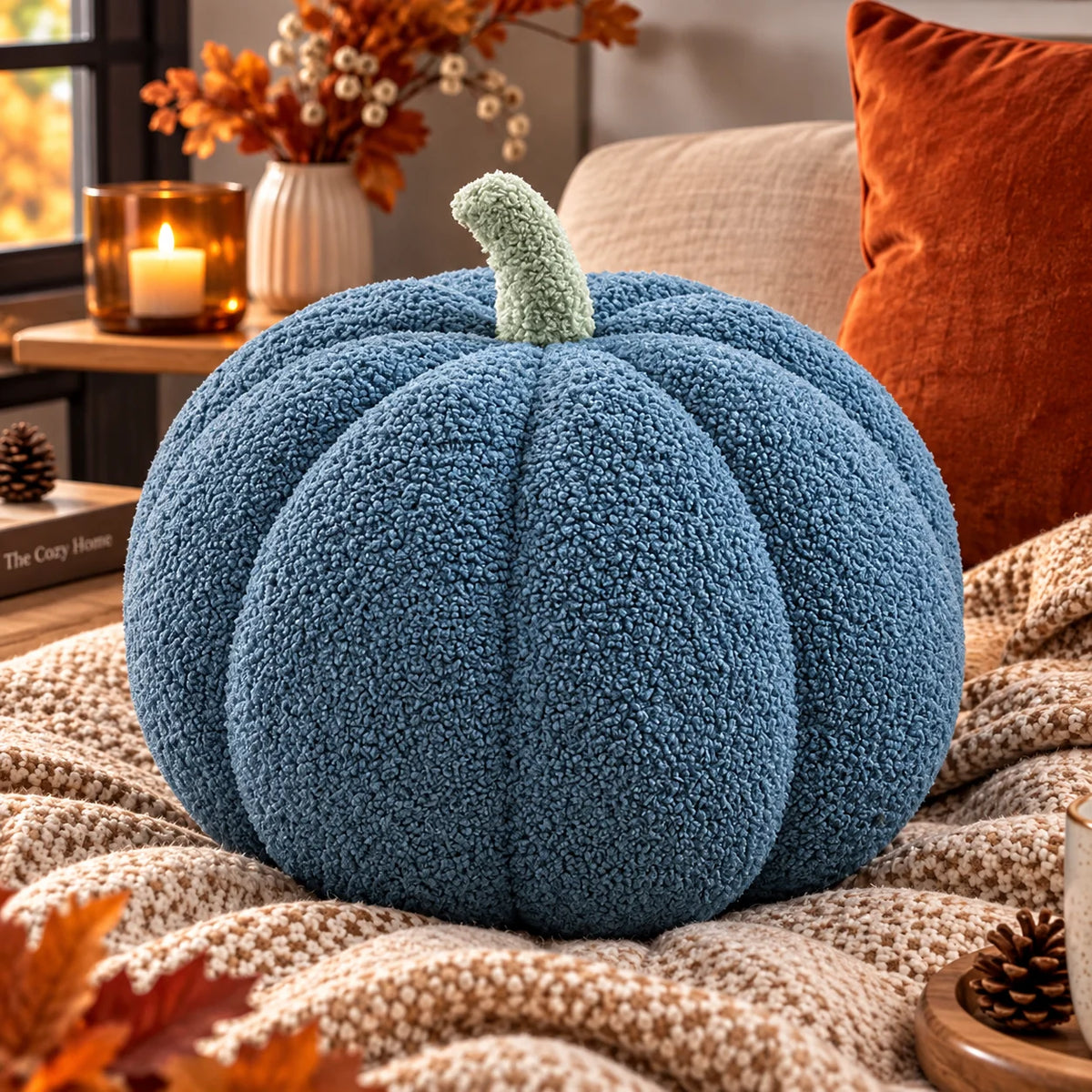 Pumpkin Cushion Ribbed Knit Plush-Filled 8 Inch