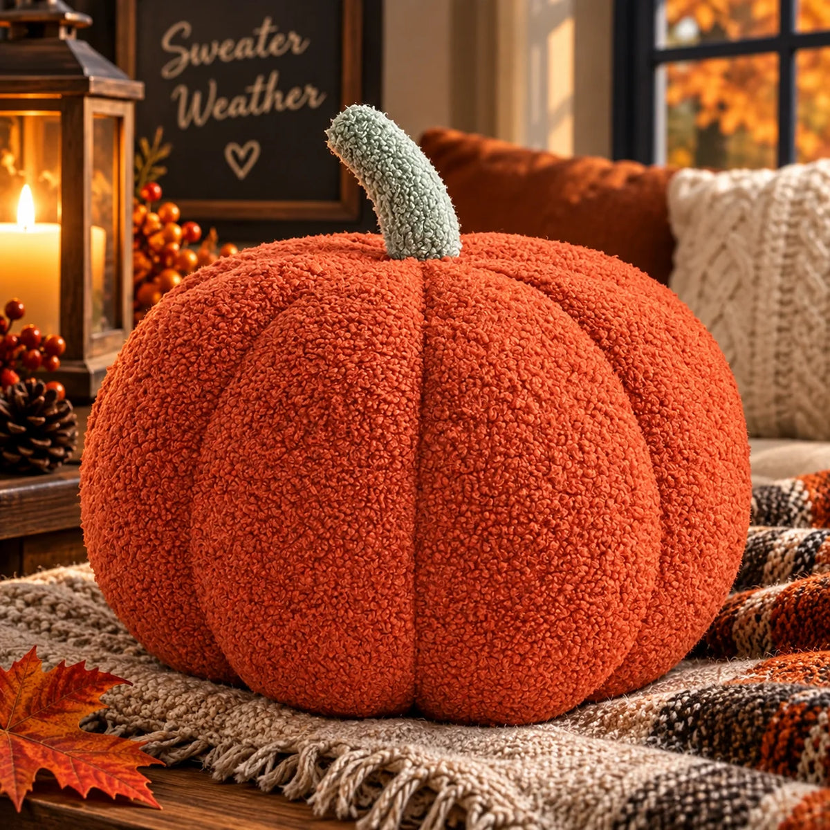 Pumpkin Cushion Ribbed Knit Plush-Filled 8 Inch