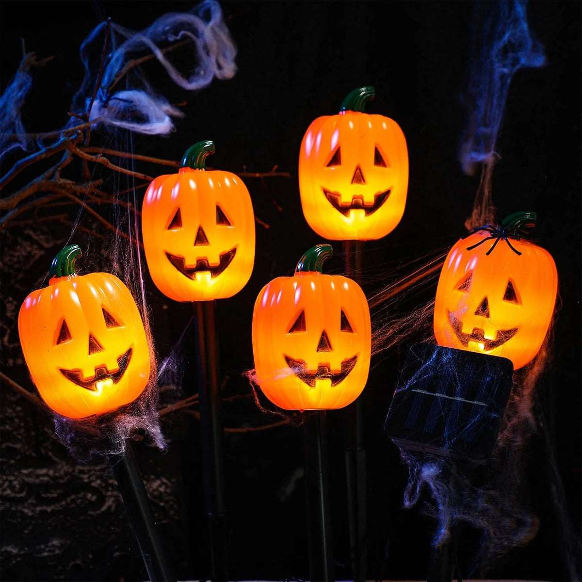 Pumpkin Stake Lights Solar-Powered Warm White LED 10-Piece Set