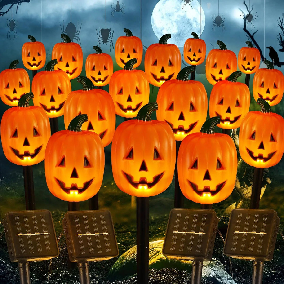 Pumpkin Stake Lights Solar-Powered Warm White LED 10-Piece Set