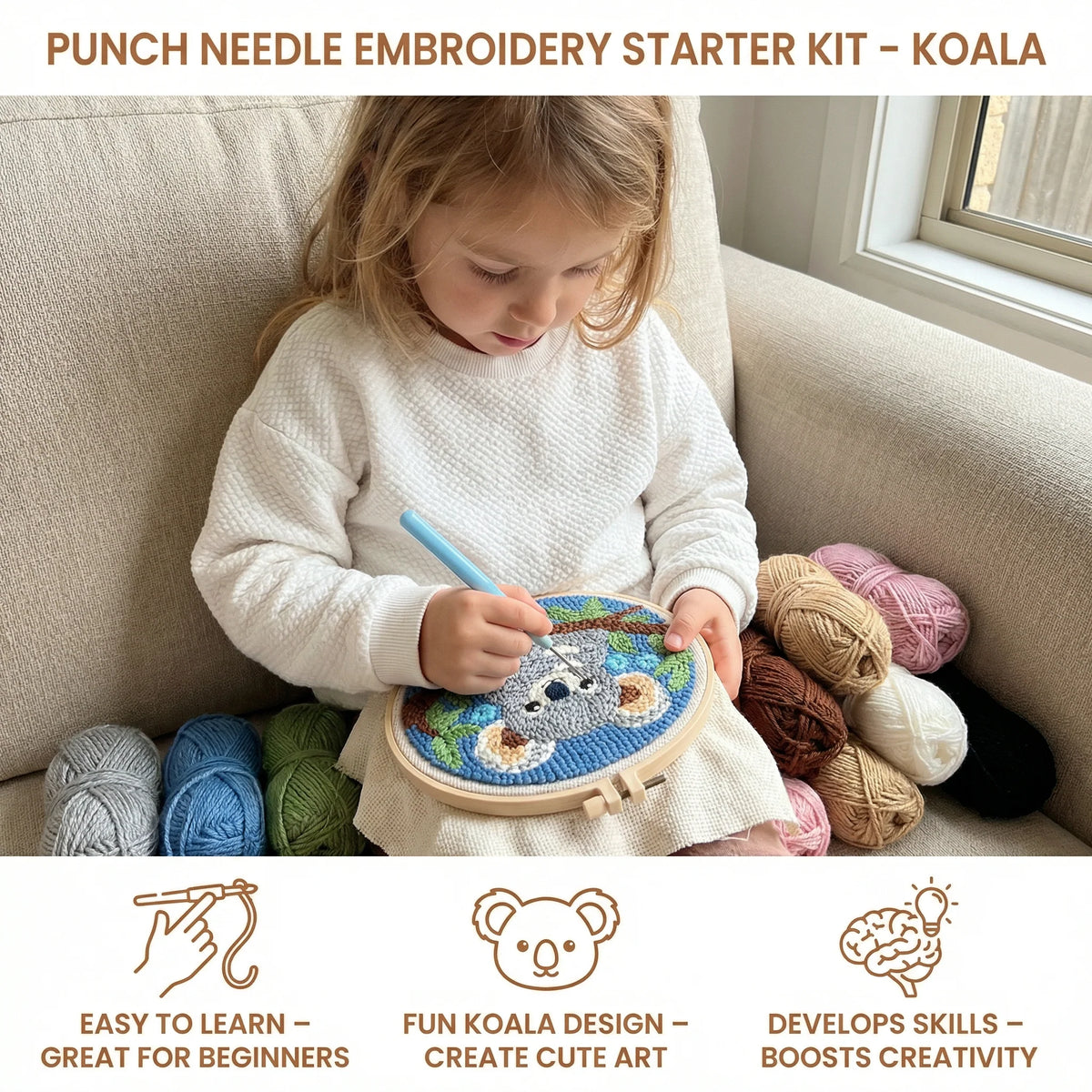 Punch Needle Embroidery Kit Adjustable Loop Pre-Printed Fabric