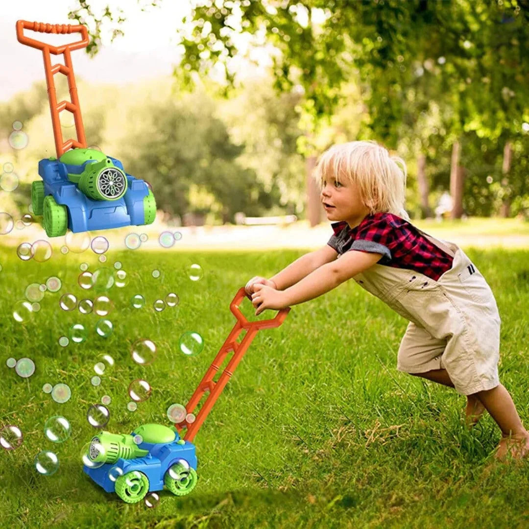 Push Mower Toy Wheel-Activated Bubble-Blowing