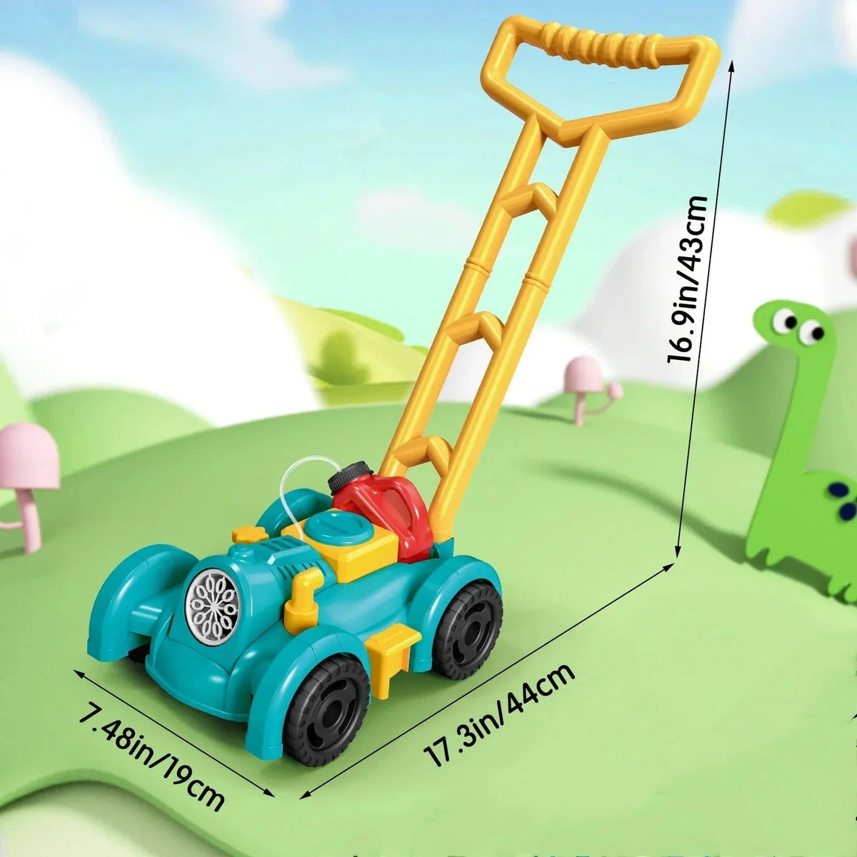 Push Mower Toy Wheel-Activated Bubble-Blowing