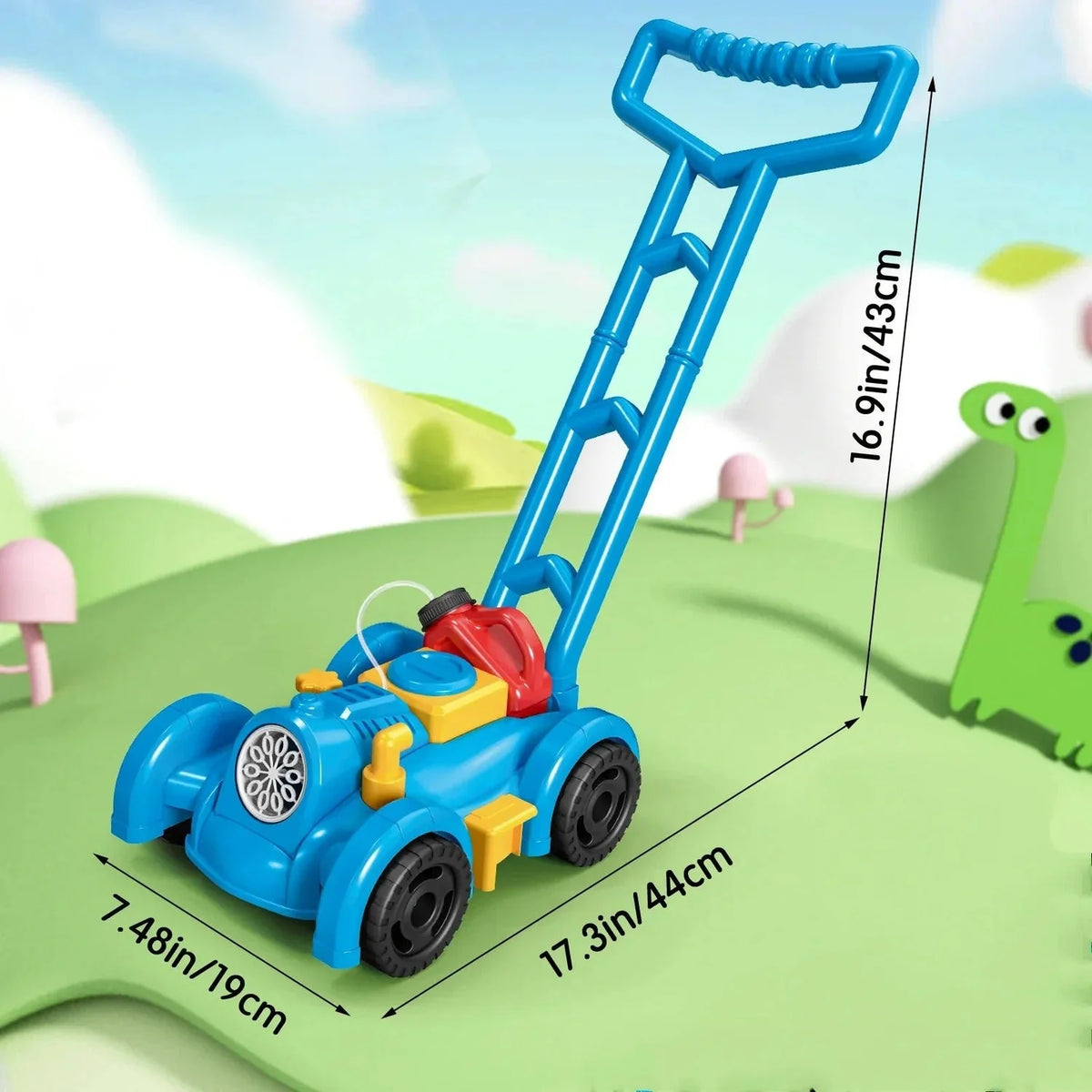 Push Mower Toy Wheel-Activated Bubble-Blowing