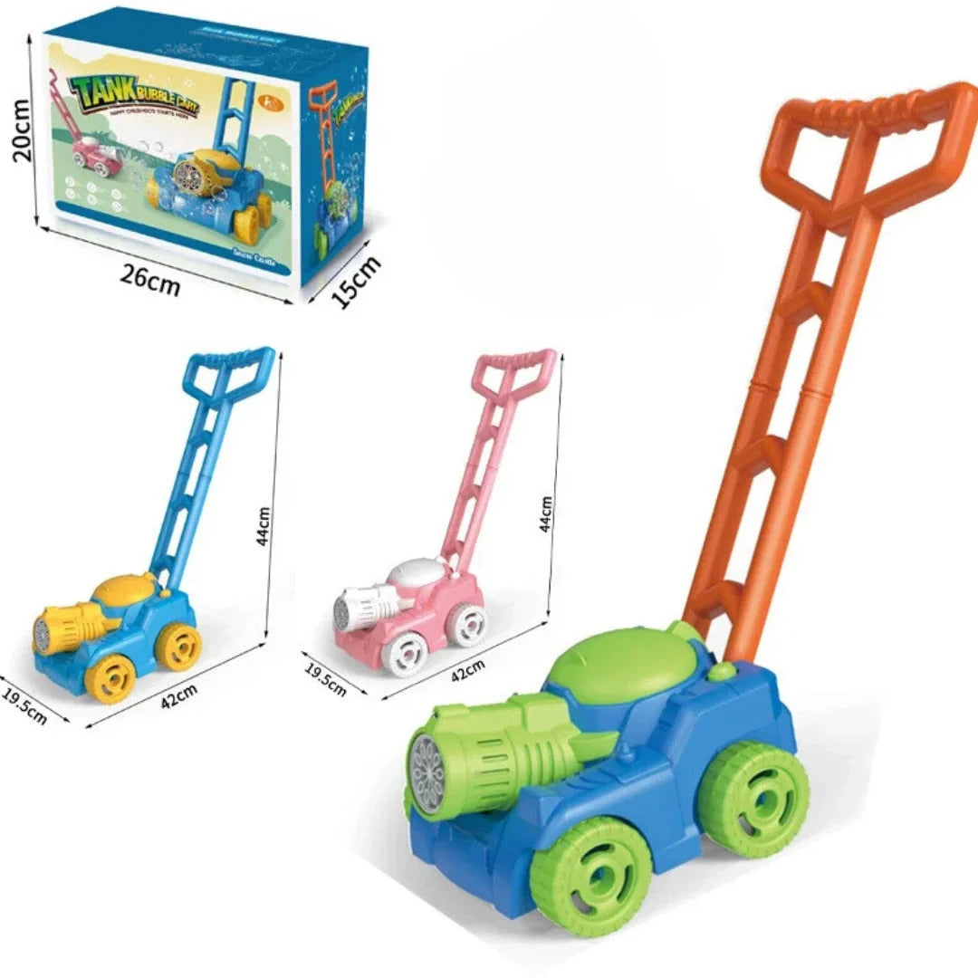Push Mower Toy Wheel-Activated Bubble-Blowing