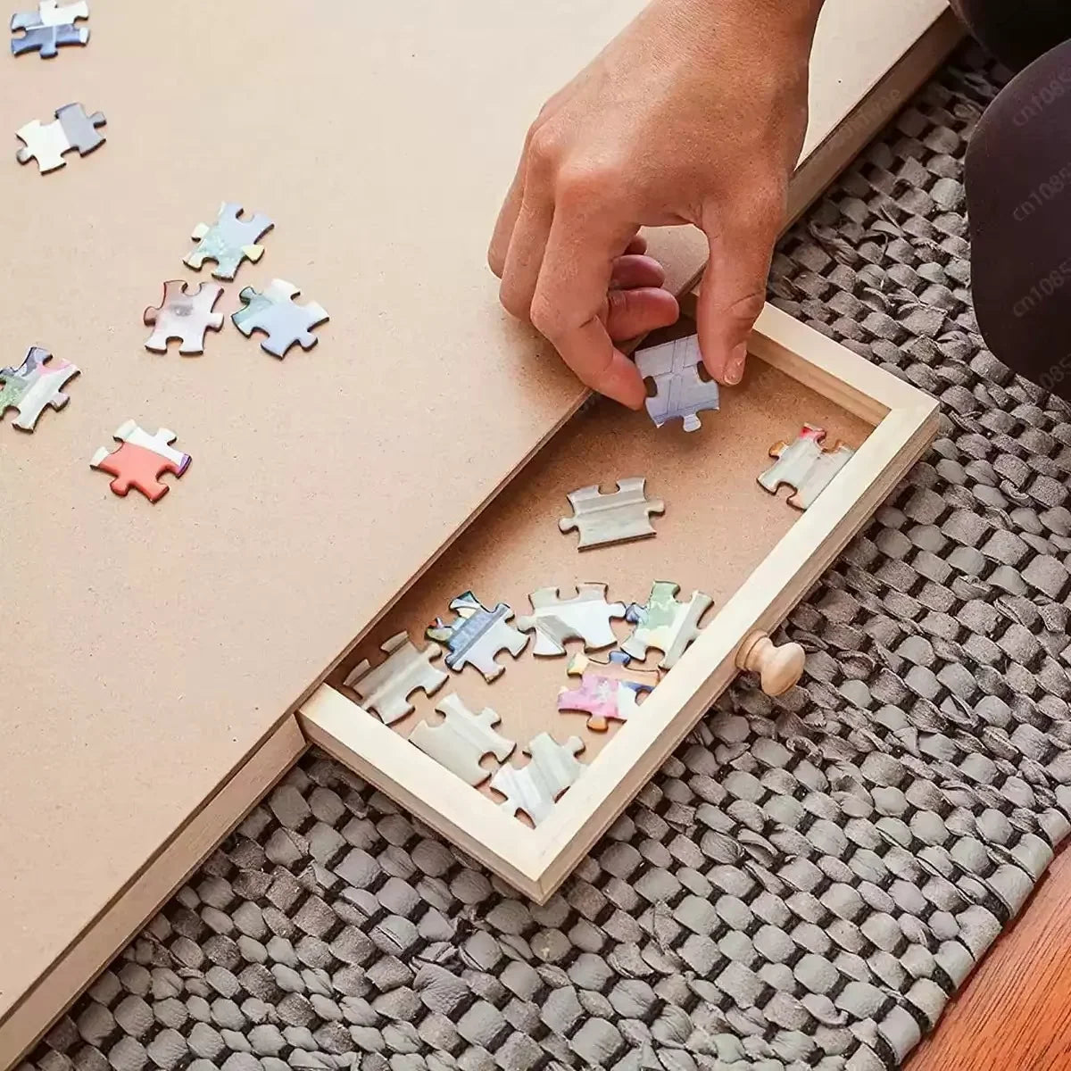 Puzzle Table Folding Wooden 1,500-Piece Capacity Four Drawers