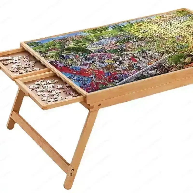 Puzzle Table Folding Wooden 1,500-Piece Capacity Four Drawers
