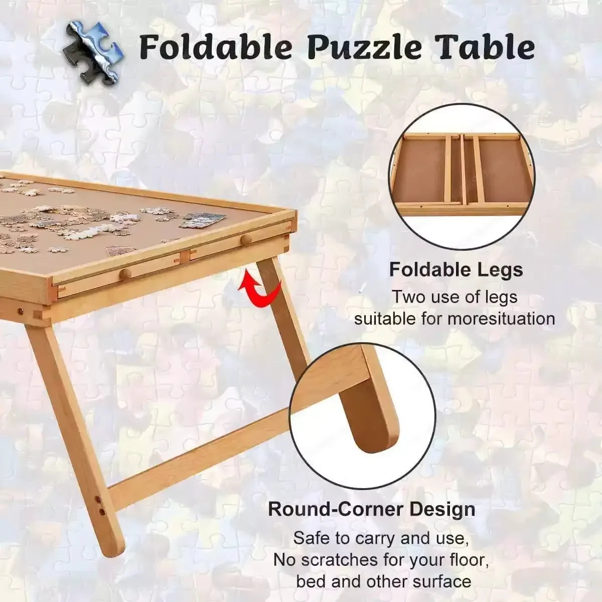 Puzzle Table Folding Wooden 1,500-Piece Capacity Four Drawers