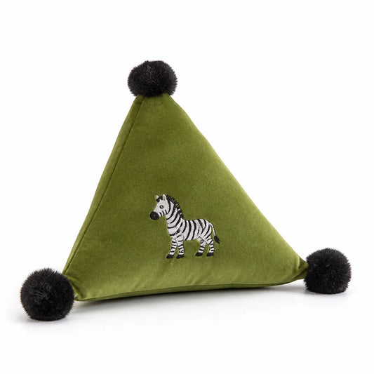 Pyramid Cushion Zebra Embroidery Faux Fur Pom-Poms 30cm