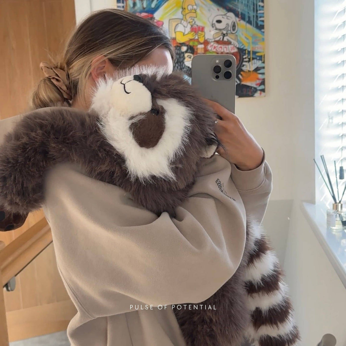 Raccoon Plush Toy Extra-Long Weighted Arms Comforting Hug Design