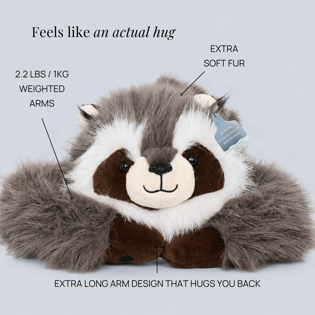 Raccoon Plush Toy Extra-Long Weighted Arms Comforting Hug Design