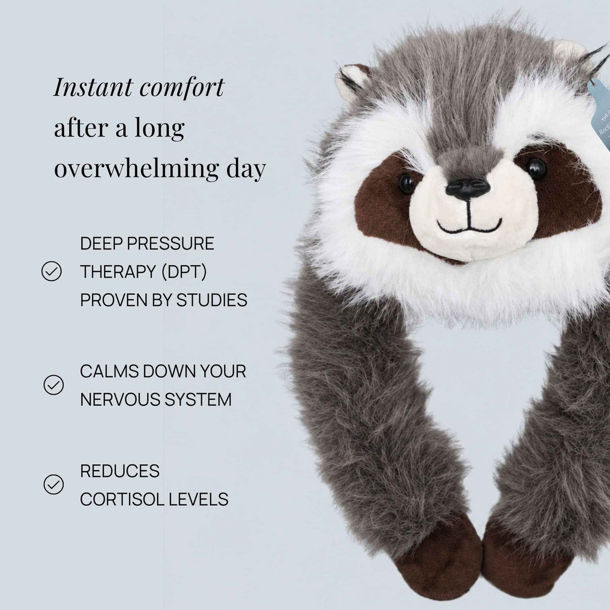 Raccoon Plush Toy Extra-Long Weighted Arms Comforting Hug Design