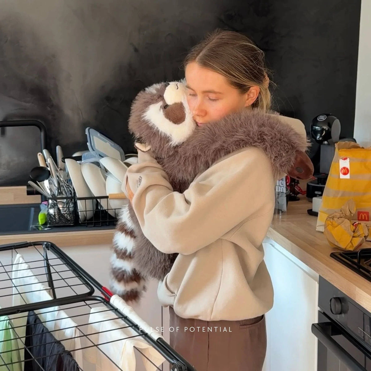 Raccoon Plush Toy Extra-Long Weighted Arms Comforting Hug Design