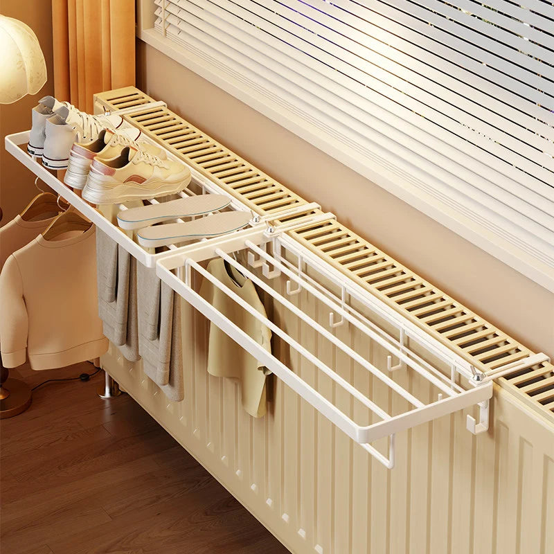 Radiator Drying Rack Foldable Space-Saving Shelf & Hooks
