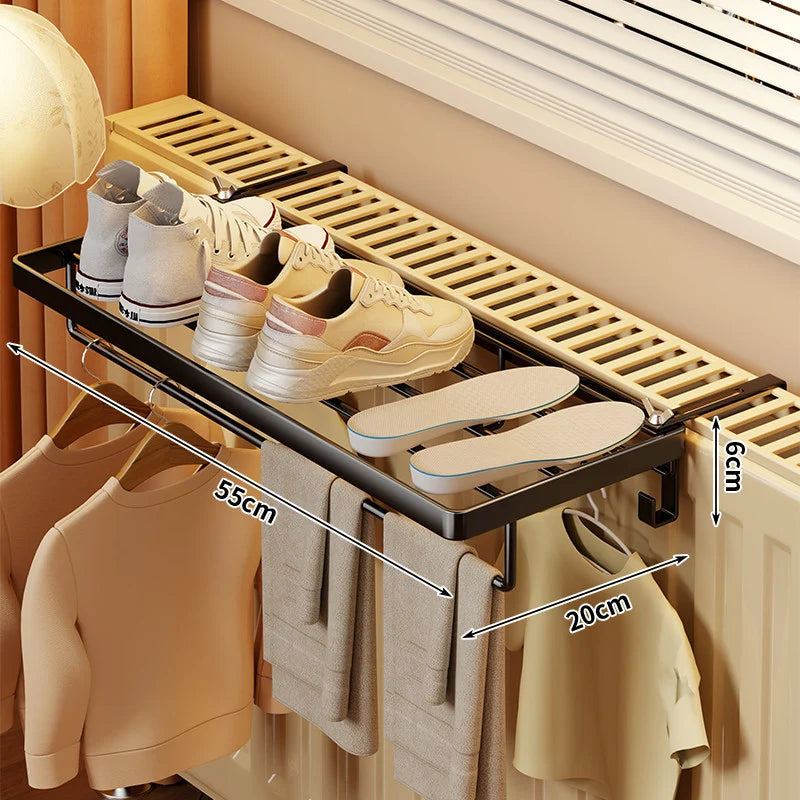 Radiator Drying Rack Foldable Space-Saving Shelf & Hooks