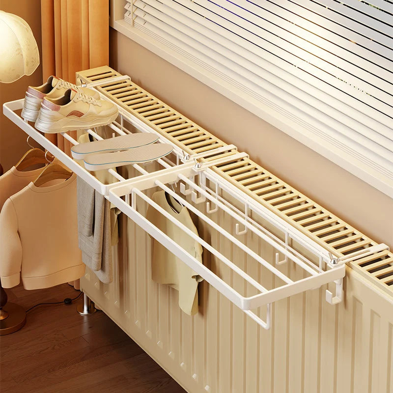 Radiator Drying Rack Foldable Space-Saving Shelf & Hooks