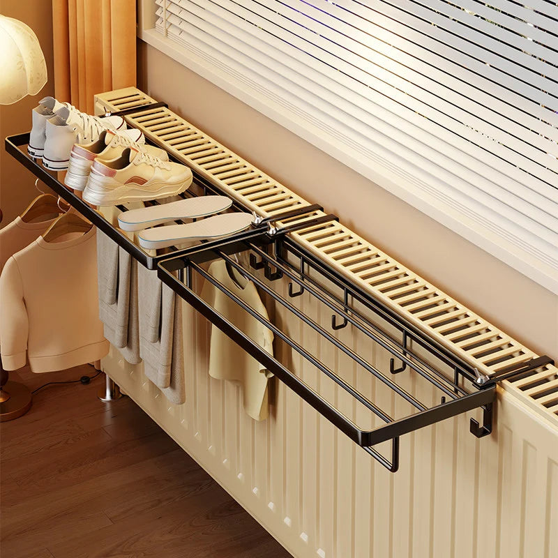 Radiator Drying Rack Foldable Space-Saving Shelf & Hooks