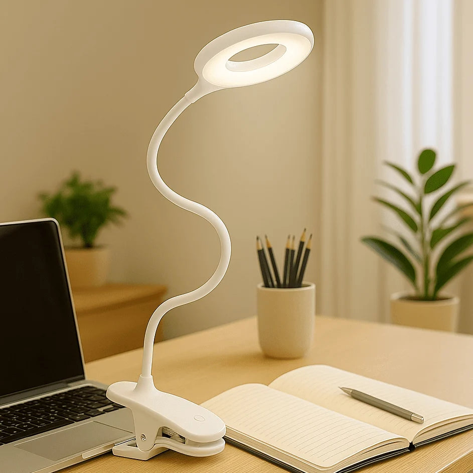 Reading Lamp Clip-On Flexible Neck Dimmable USB-Powered