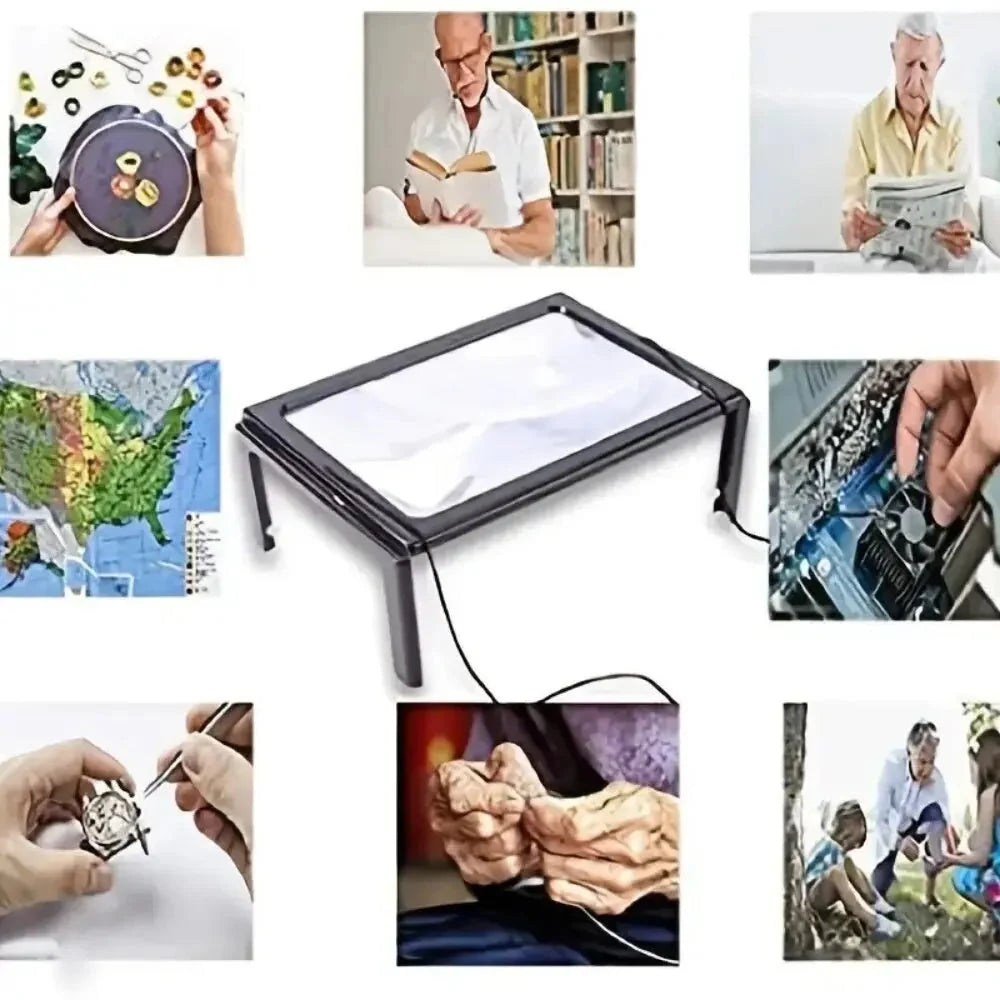 Reading Magnifier 3× Magnification LED Lighting Foldable Hands-Free