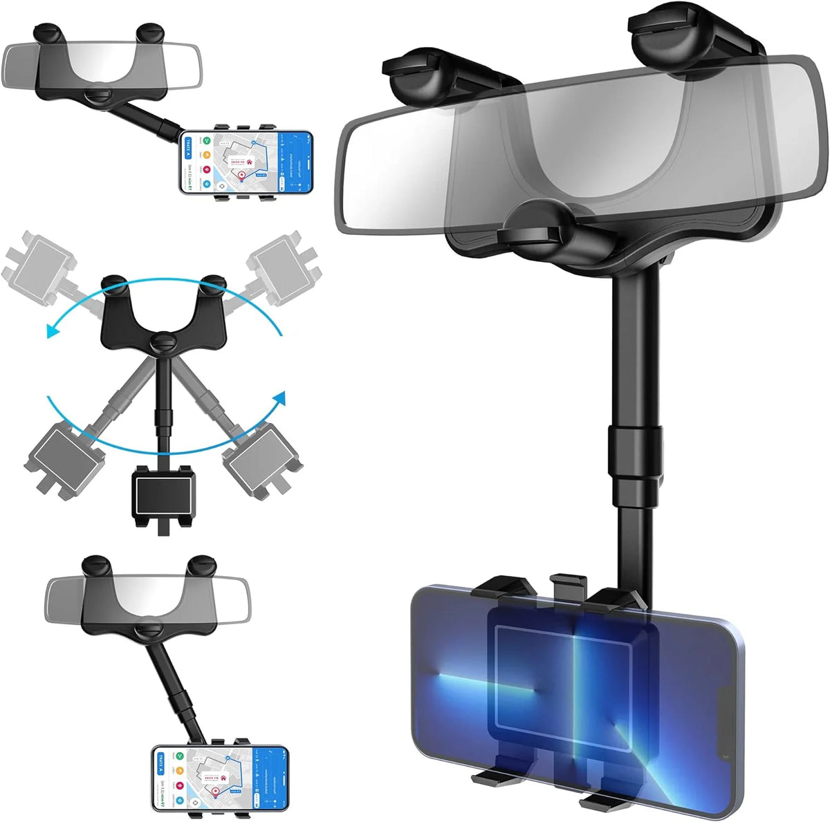 Rearview Mirror Phone Holder 360° Rotation Adjustable Grip
