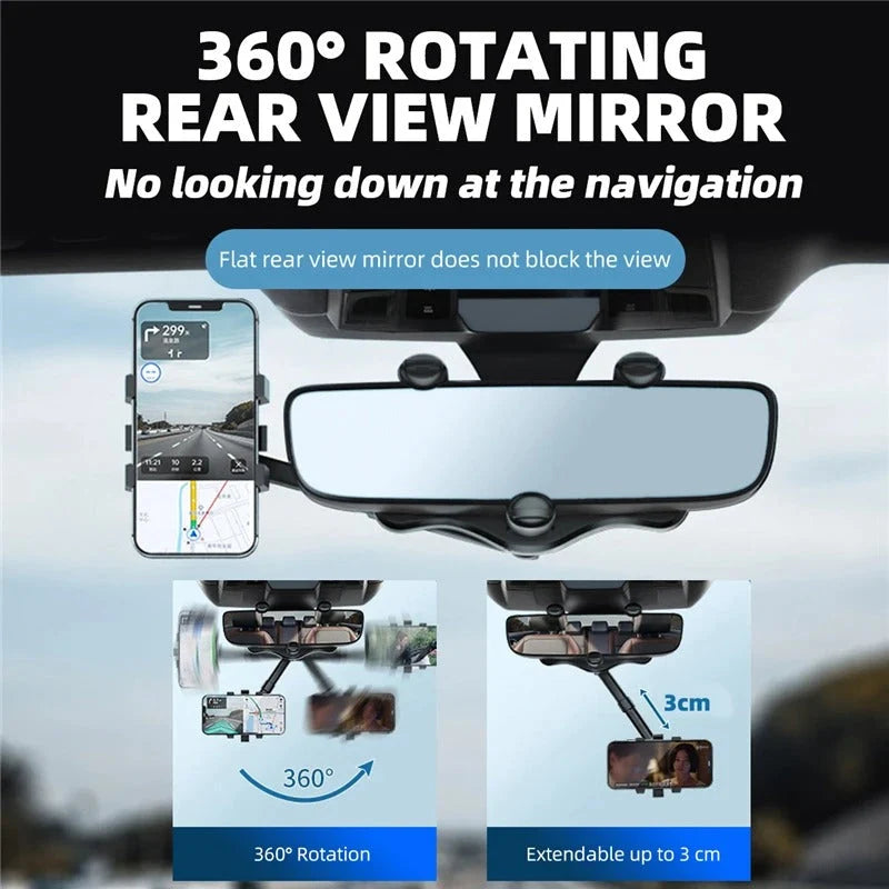 Rearview Mirror Phone Holder 360° Rotation Adjustable Grip