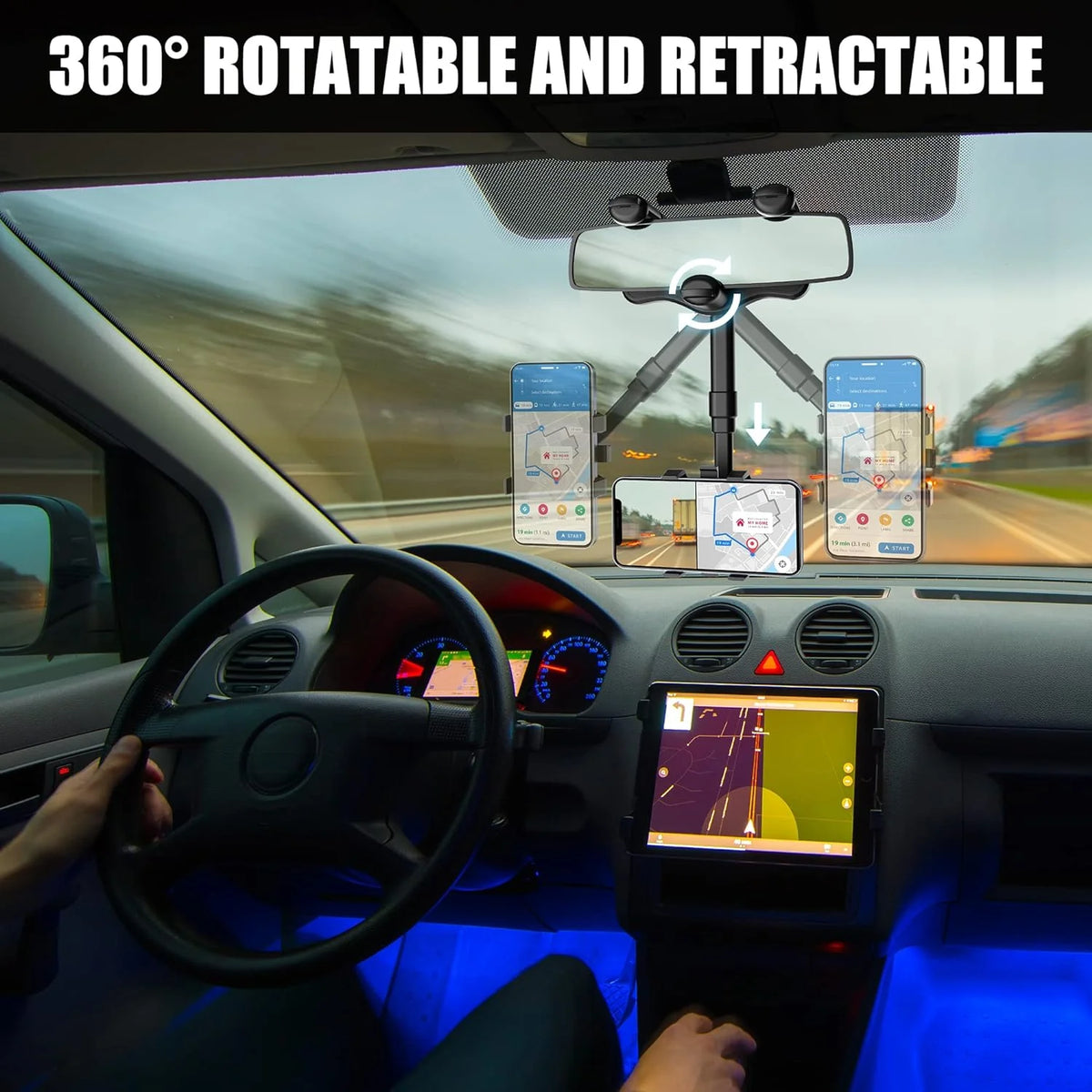 Rearview Mirror Phone Holder 360° Rotation Adjustable Grip