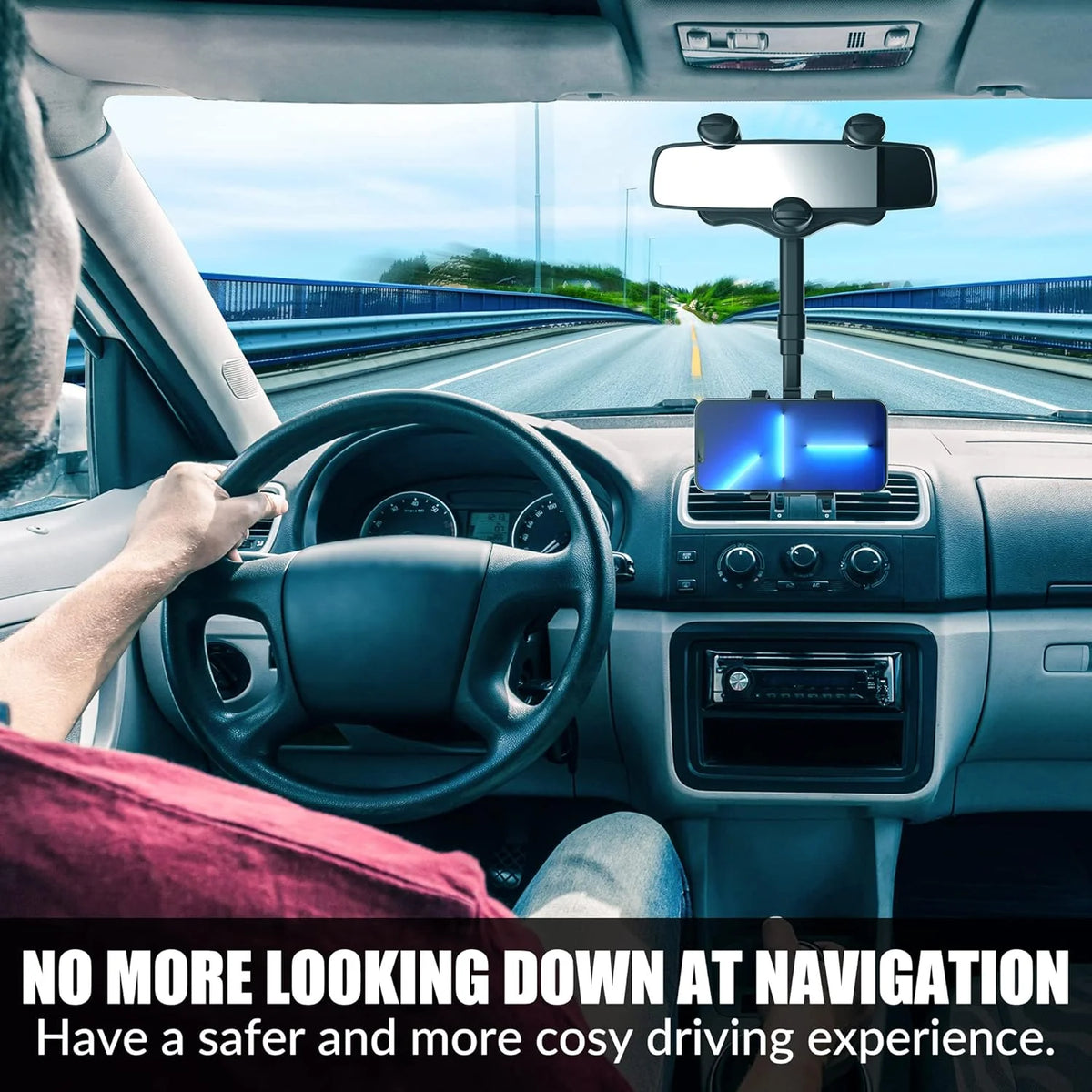 Rearview Mirror Phone Holder 360° Rotation Adjustable Grip