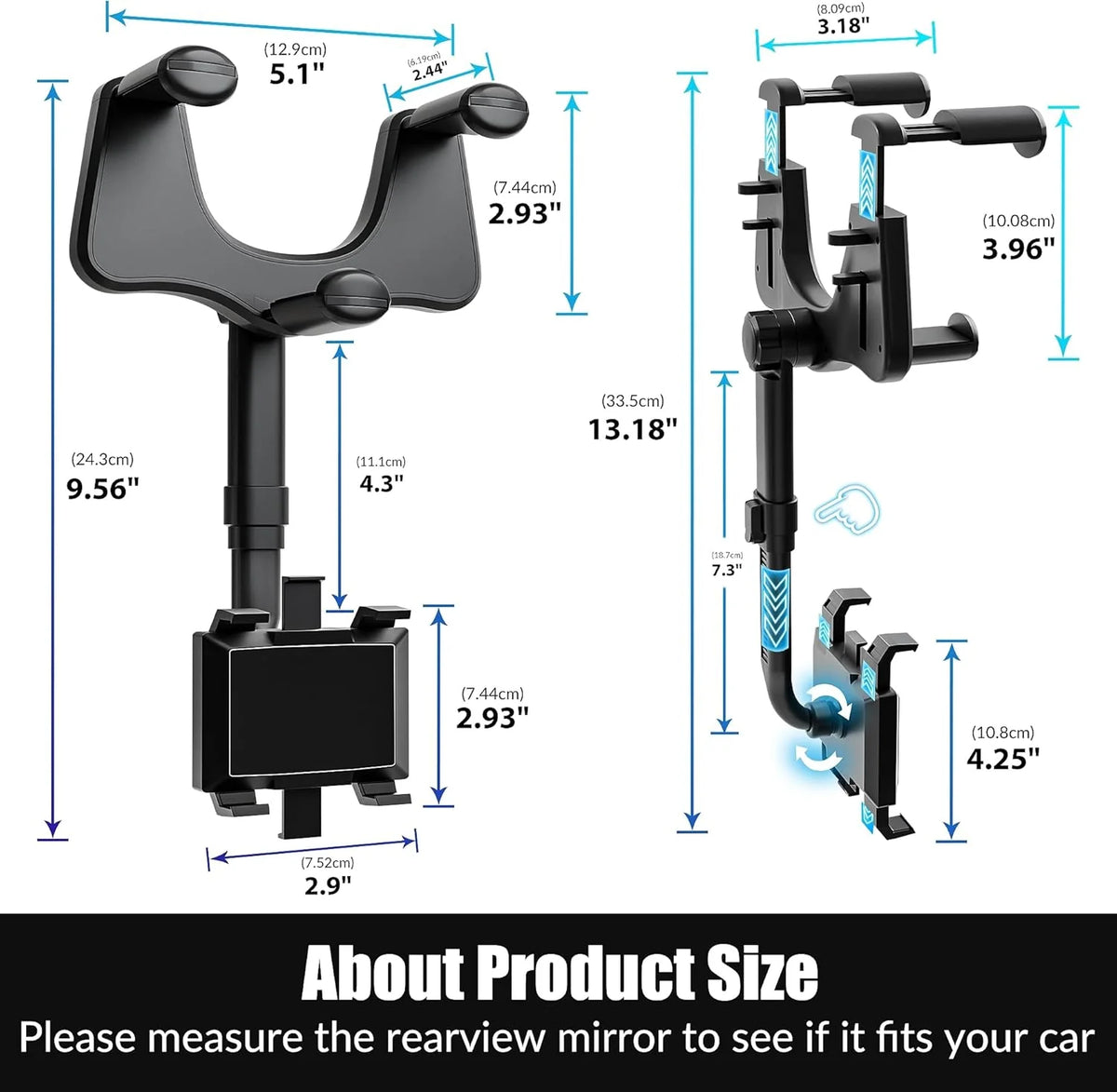 Rearview Mirror Phone Holder 360° Rotation Adjustable Grip
