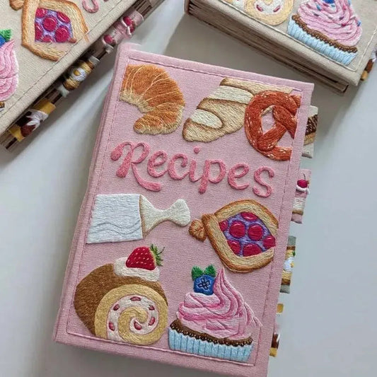 Recipe Book Splash-Proof Pages Hand-Embroidered Cover