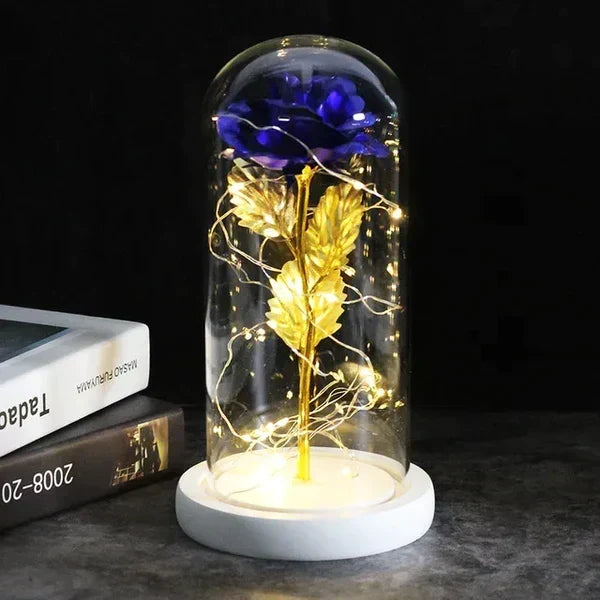 Rose Display Preserved Rose Clear Dome LED Lighted Base