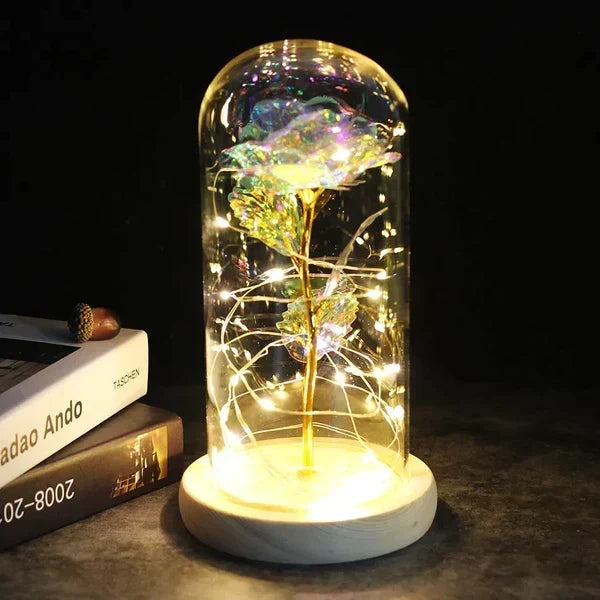 Rose Display Preserved Rose Clear Dome LED Lighted Base