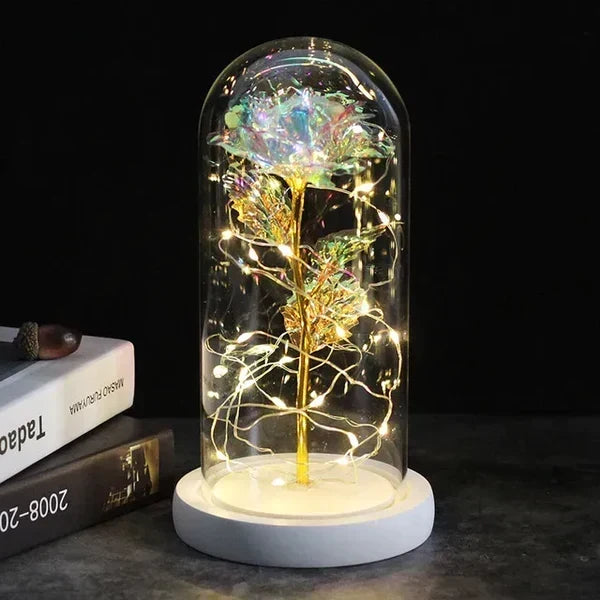 Rose Display Preserved Rose Clear Dome LED Lighted Base