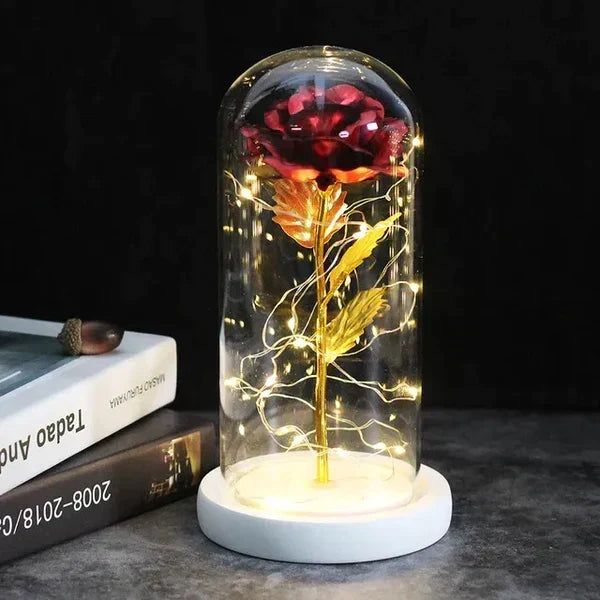Rose Display Preserved Rose Clear Dome LED Lighted Base