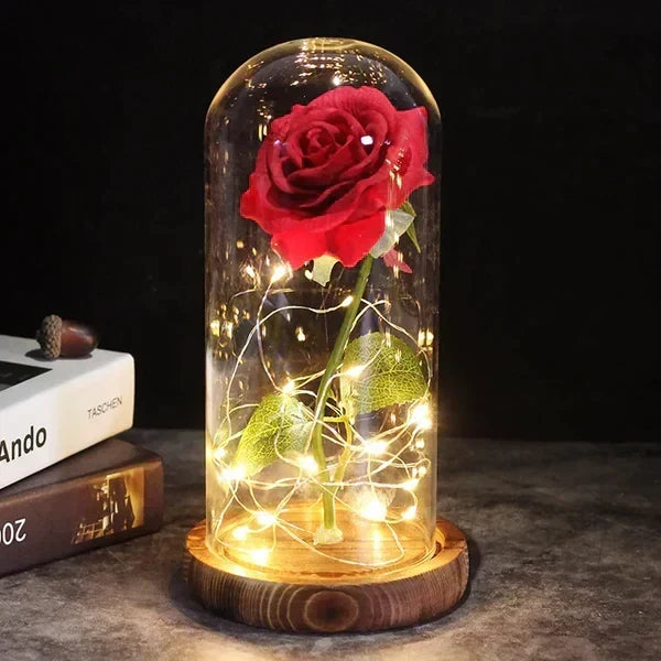 Rose Display Preserved Rose Clear Dome LED Lighted Base