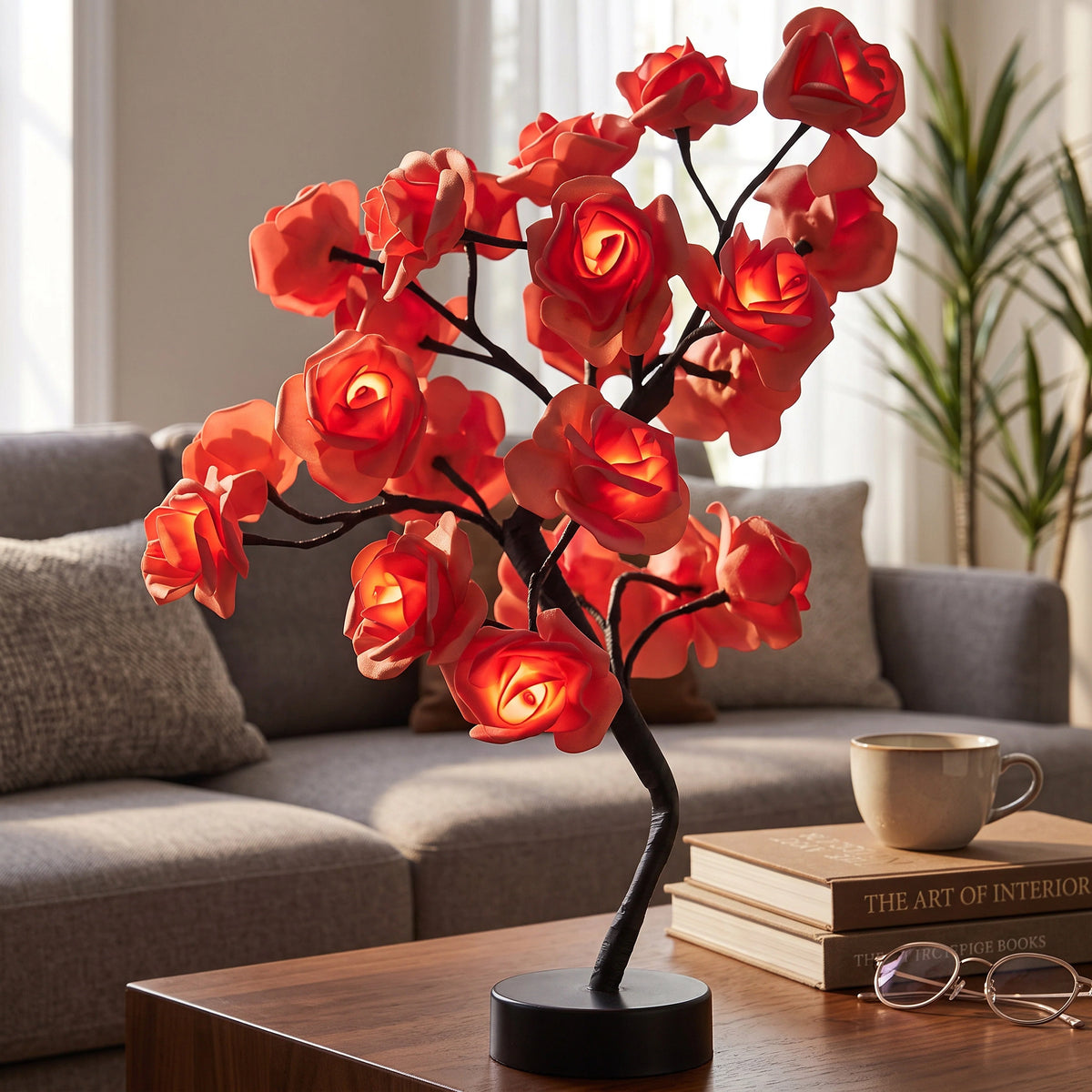 Rose Lamp Warm LED Light Stable Metal Base