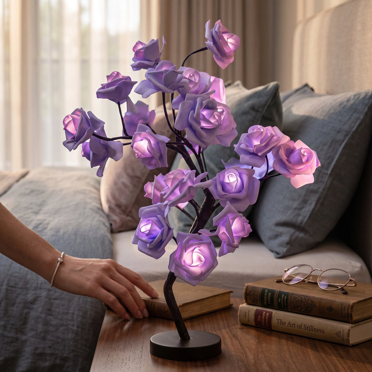 Rose Lamp Warm LED Light Stable Metal Base