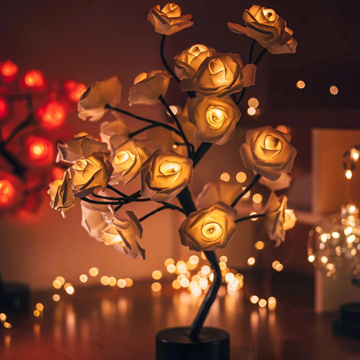 Rose Lamp Warm LED Light Stable Metal Base