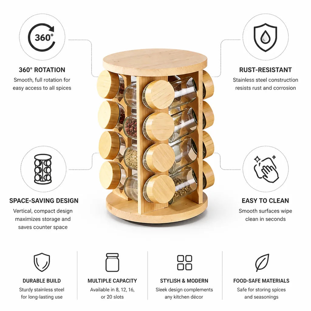 Rotating Spice Rack Stainless Steel 360 Degree Rotation