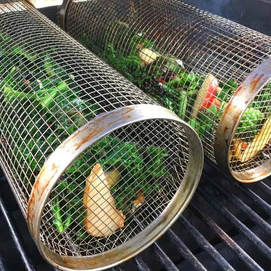 Rotisserie Grill Basket Stainless Steel 360° Rotation