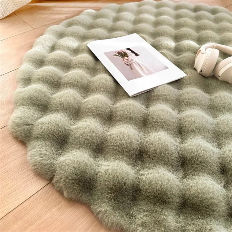 Round Faux Fur Rug High-Pile Non-Slip Machine Washable