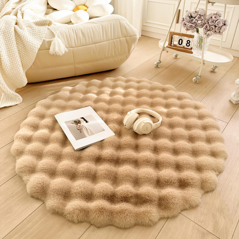 Round Faux Fur Rug High-Pile Non-Slip Machine Washable