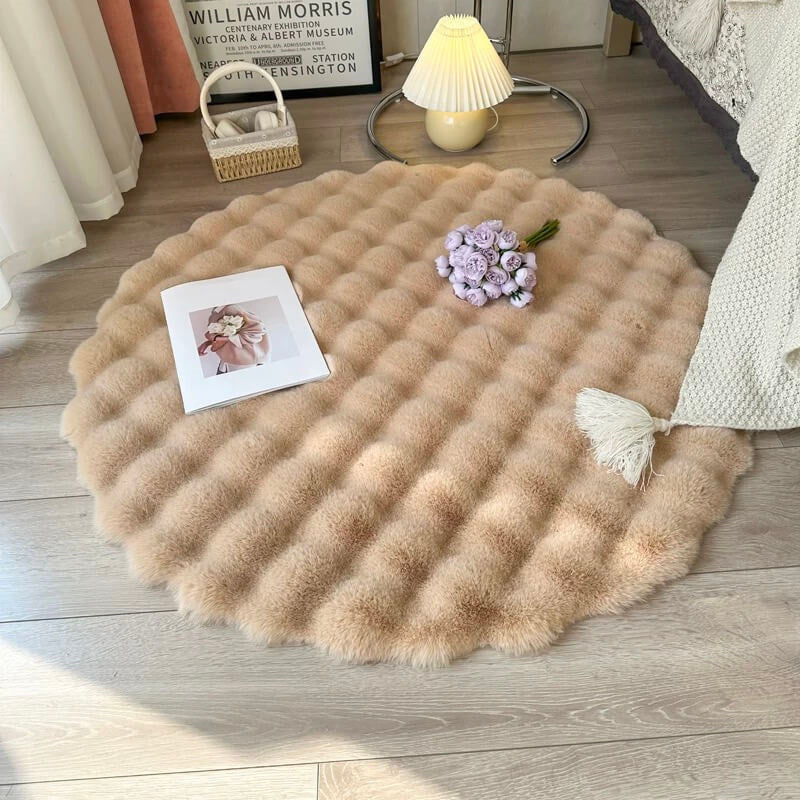 Round Faux Fur Rug High-Pile Non-Slip Machine Washable