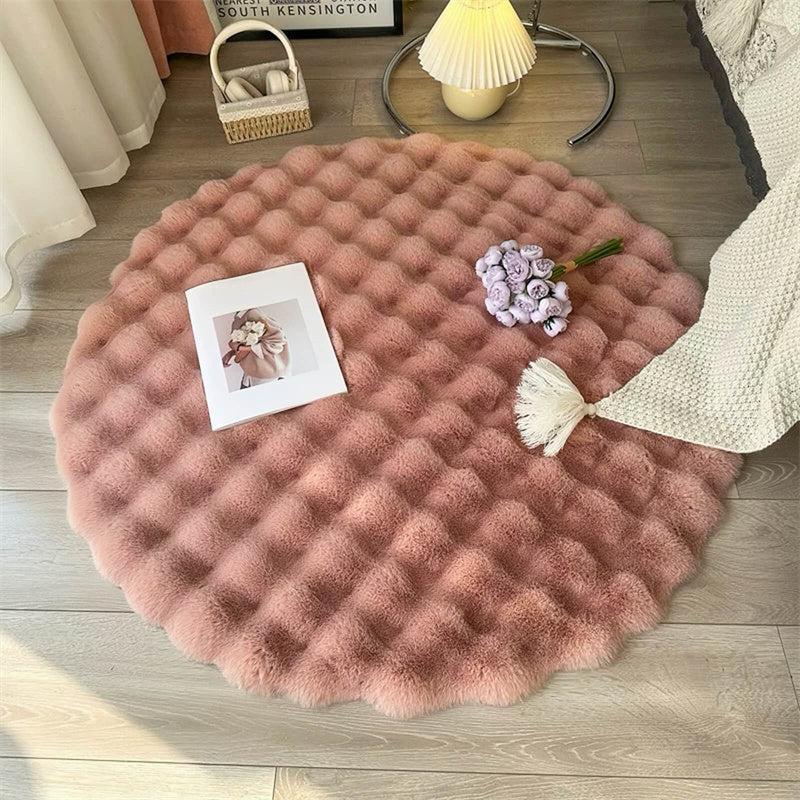 Round Faux Fur Rug High-Pile Non-Slip Machine Washable