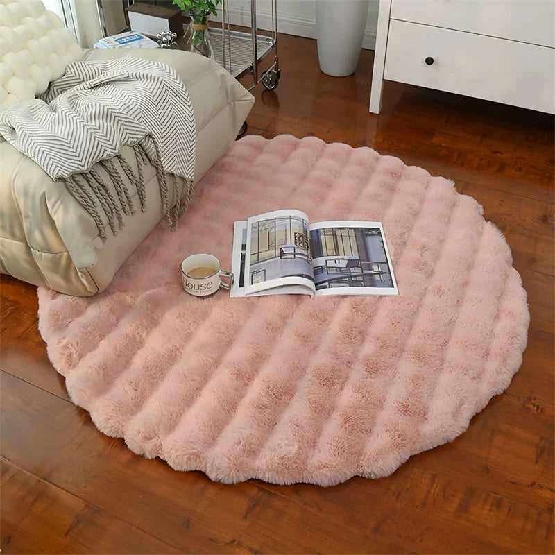 Round Faux Fur Rug High-Pile Non-Slip Machine Washable