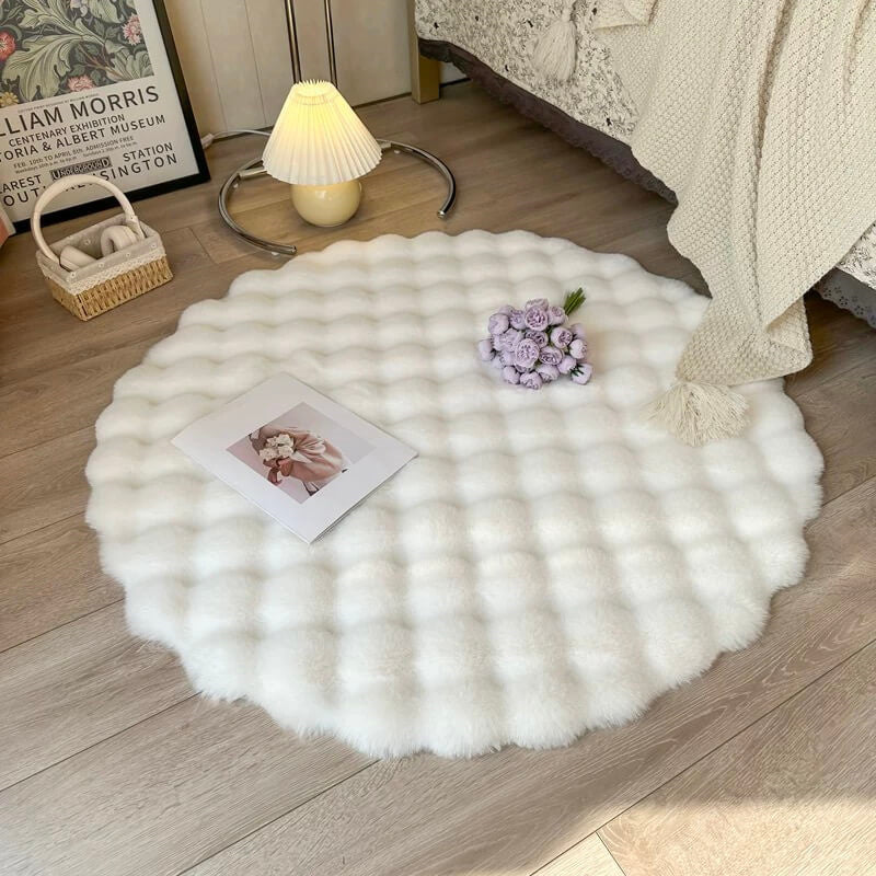 Round Faux Fur Rug High-Pile Non-Slip Machine Washable