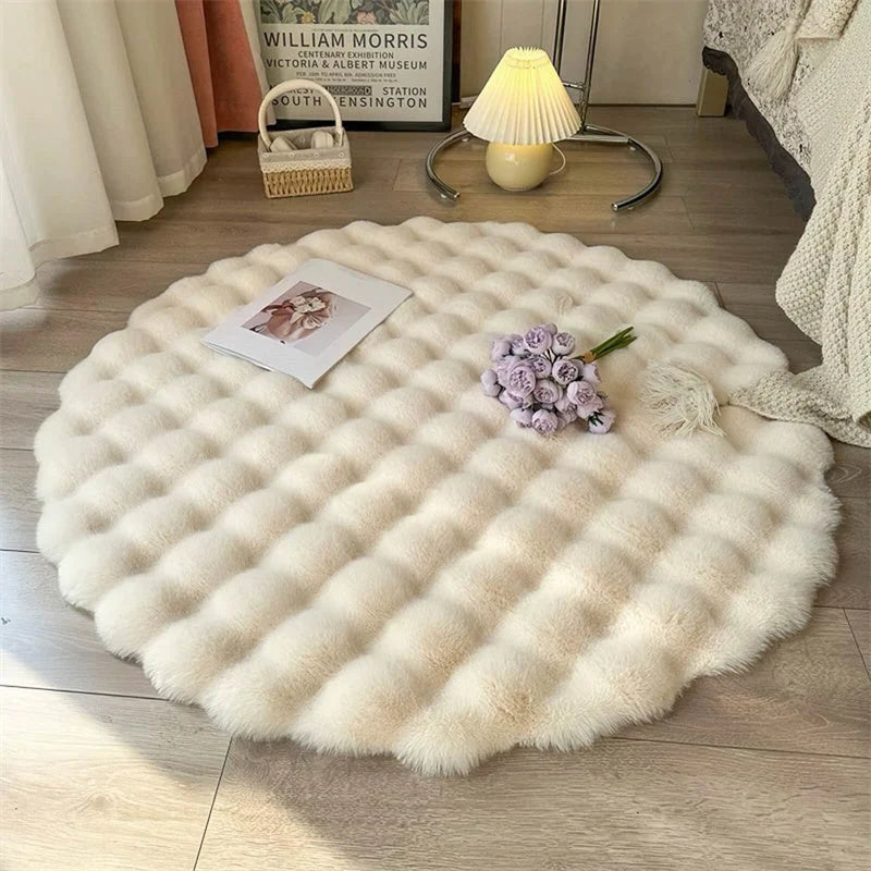 Round Faux Fur Rug High-Pile Non-Slip Machine Washable