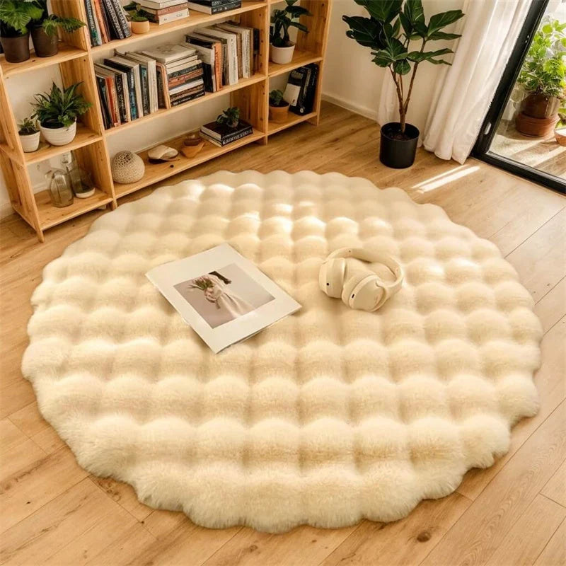 Round Faux Fur Rug High-Pile Non-Slip Machine Washable